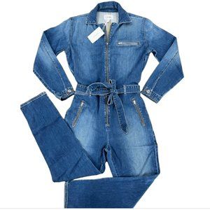 Frame Long Sleeve Denim Belted Flight Jumpsuit
